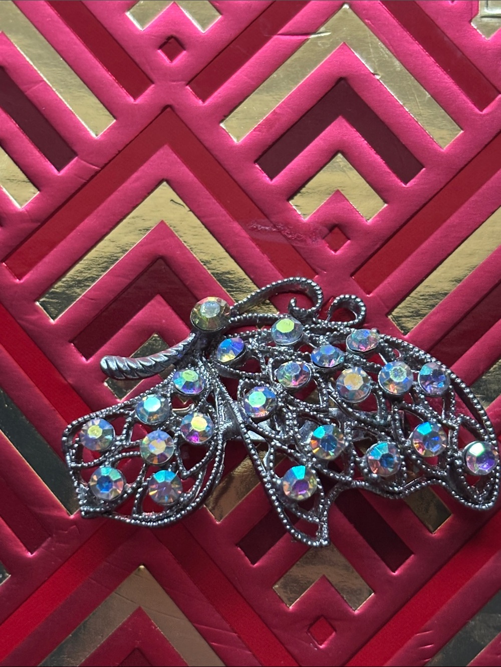 & Other Stories Iridescent Crystal Leaf Brooch on Silver Tone Metal